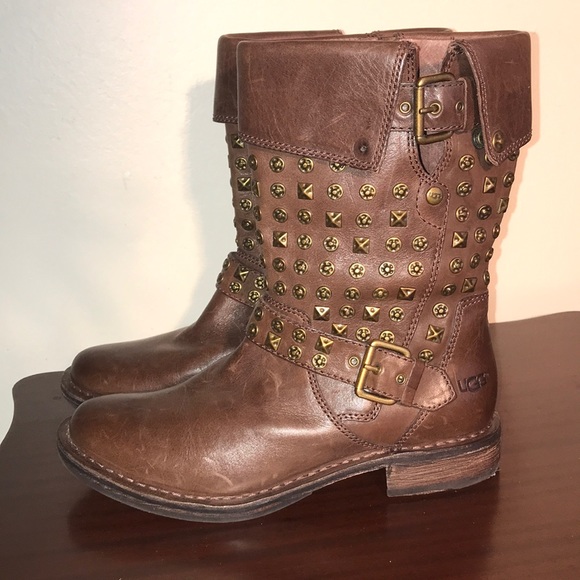 UGG women’s Stud Moto Leather Boots 8 - Picture 1 of 12